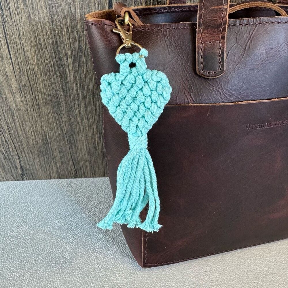Macrame Bag Charm Purse Heart Keychain Boho Flair NEW Fast SHIP